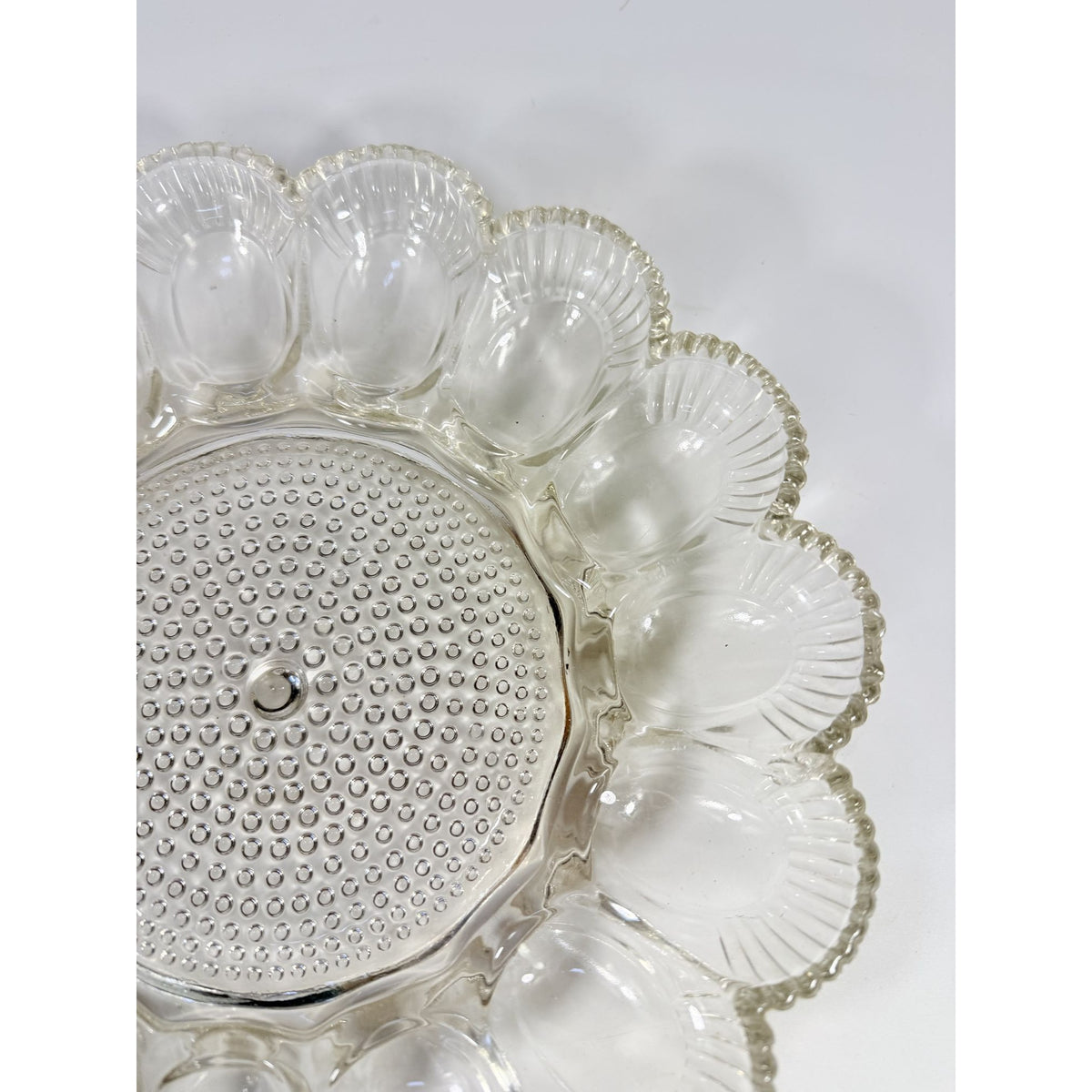 Deviled Egg Plate Platter Indiana Glass Clear Hobnail Vintage 15 Count  Serveware Hostess Party