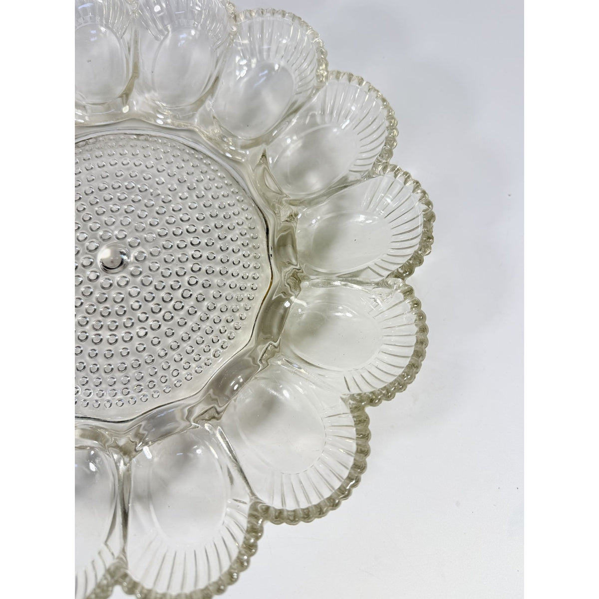 Deviled Egg Plate Platter Indiana Glass Clear Hobnail Vintage 15 Count  Serveware Hostess Party