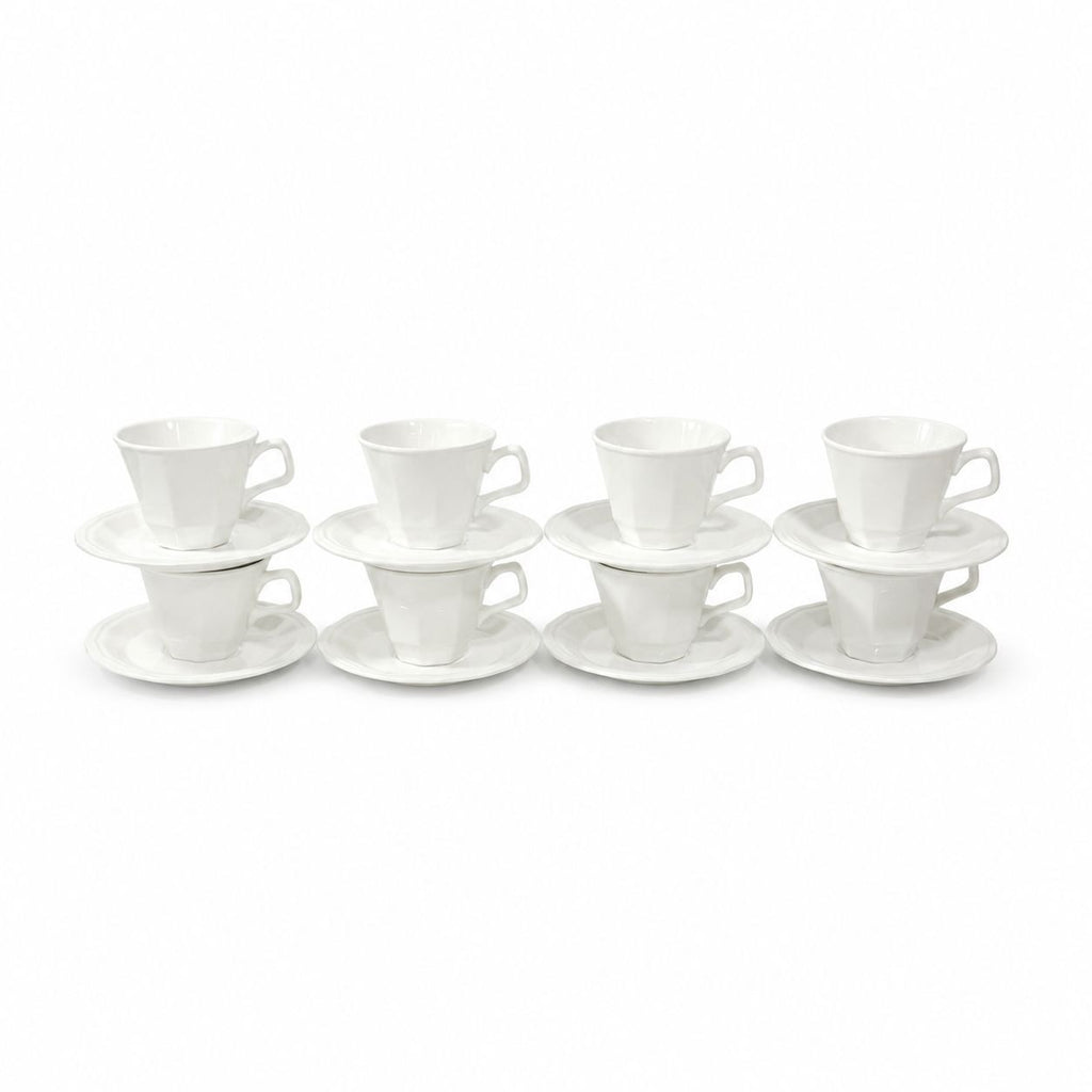 Ironstone Cups and Saucers Homer Laughlin White Dover Set 8 Stoneware Traditional Replacement China Vintage Coffee Tea