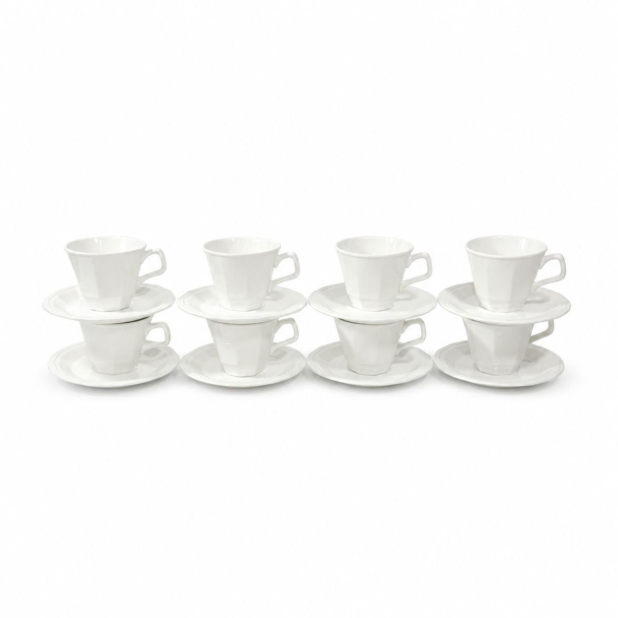 Ironstone Cups and Saucers Homer Laughlin White Dover Set 8 Stoneware Traditional Replacement China Vintage Coffee Tea