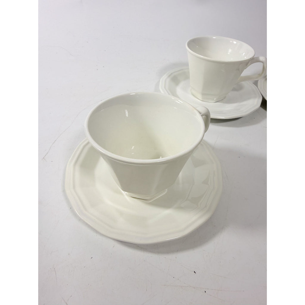Ironstone Cups and Saucers Homer Laughlin White Dover Set 8 Stoneware Traditional Replacement China Vintage Coffee Tea