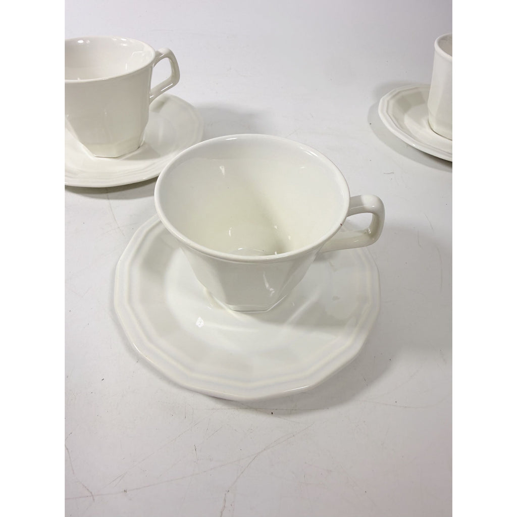 Ironstone Cups and Saucers Homer Laughlin White Dover Set 8 Stoneware Traditional Replacement China Vintage Coffee Tea