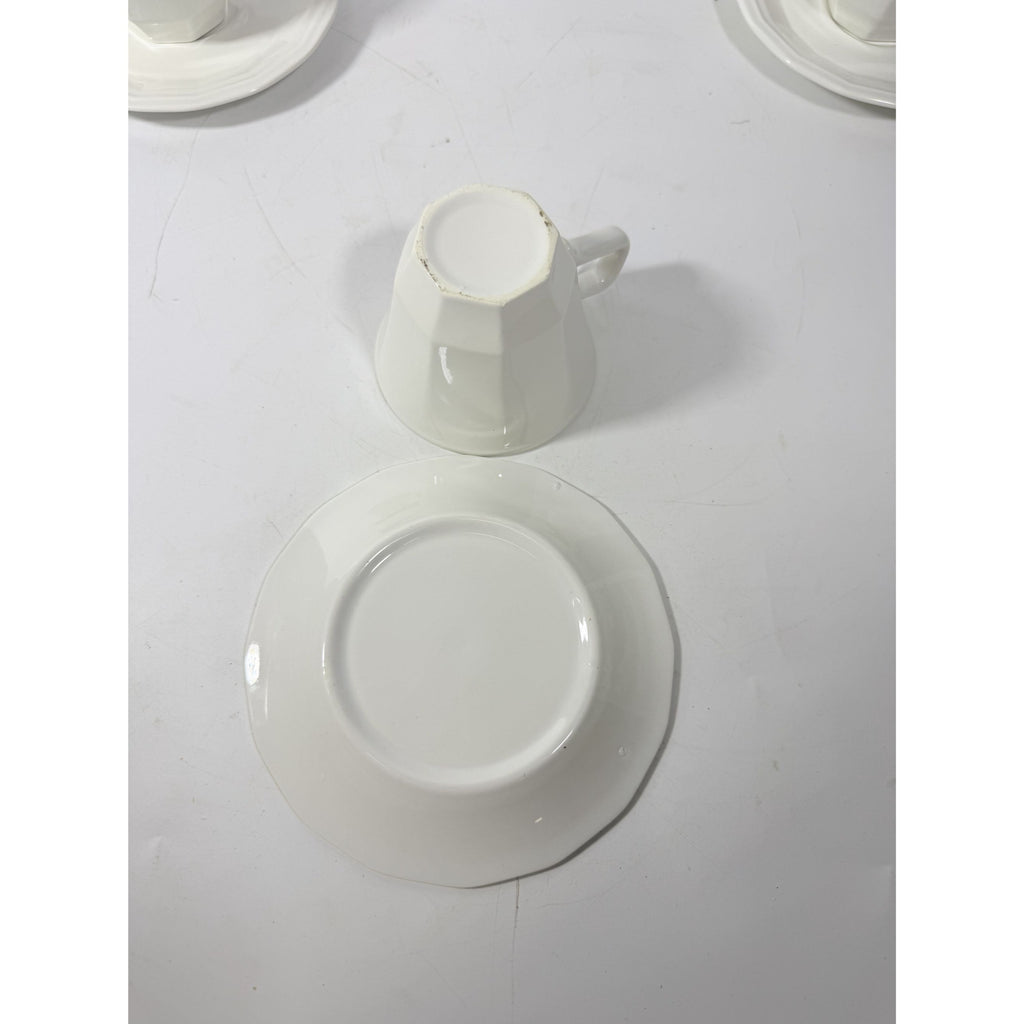 Ironstone Cups and Saucers Homer Laughlin White Dover Set 8 Stoneware Traditional Replacement China Vintage Coffee Tea