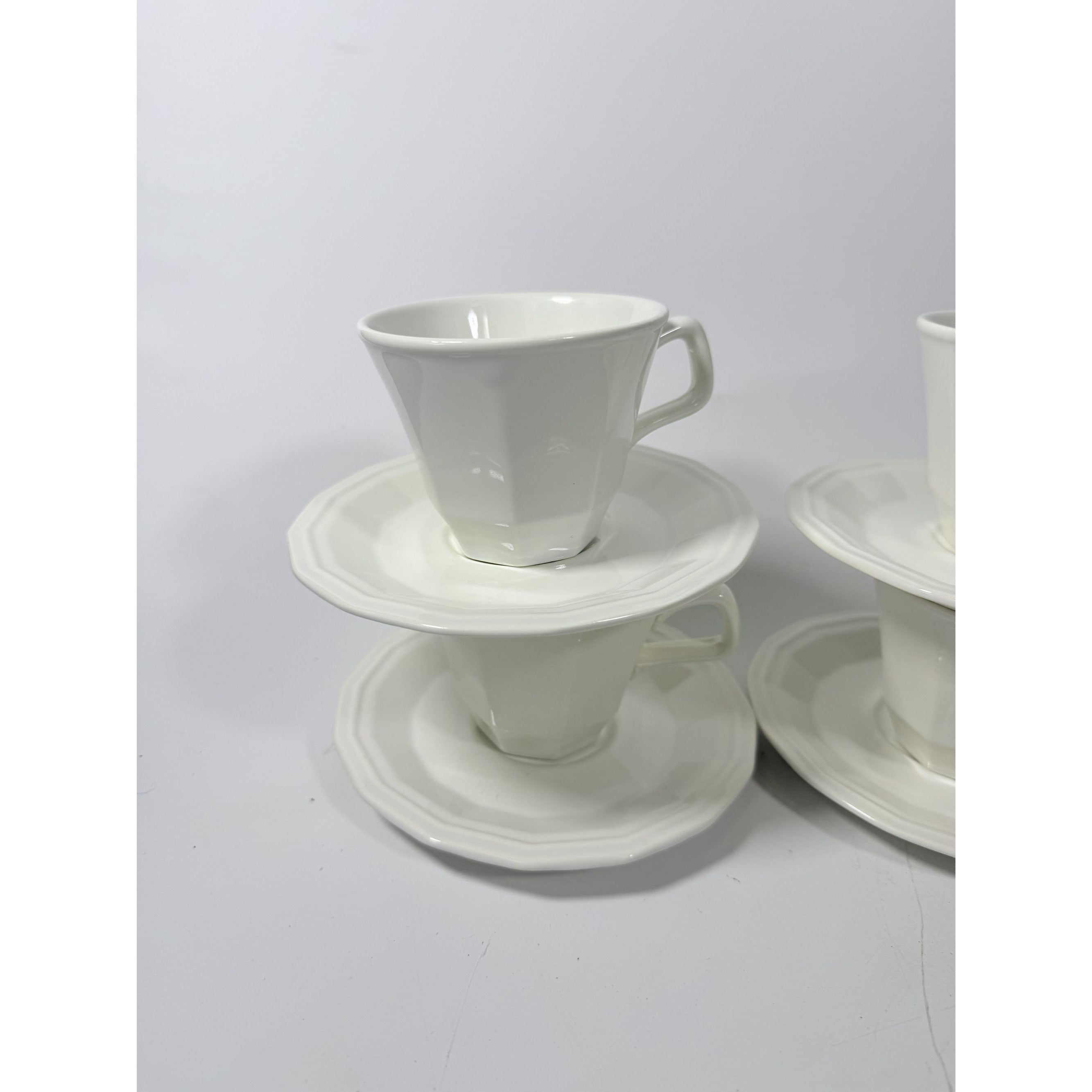 Ironstone Cups and Saucers Homer Laughlin White Dover Set 8 Stoneware Traditional Replacement China Vintage Coffee Tea