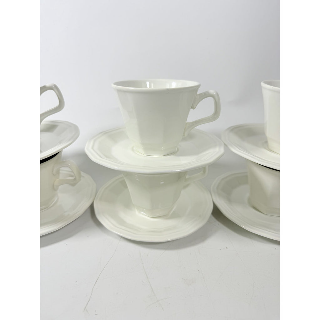 Ironstone Cups and Saucers Homer Laughlin White Dover Set 8 Stoneware Traditional Replacement China Vintage Coffee Tea