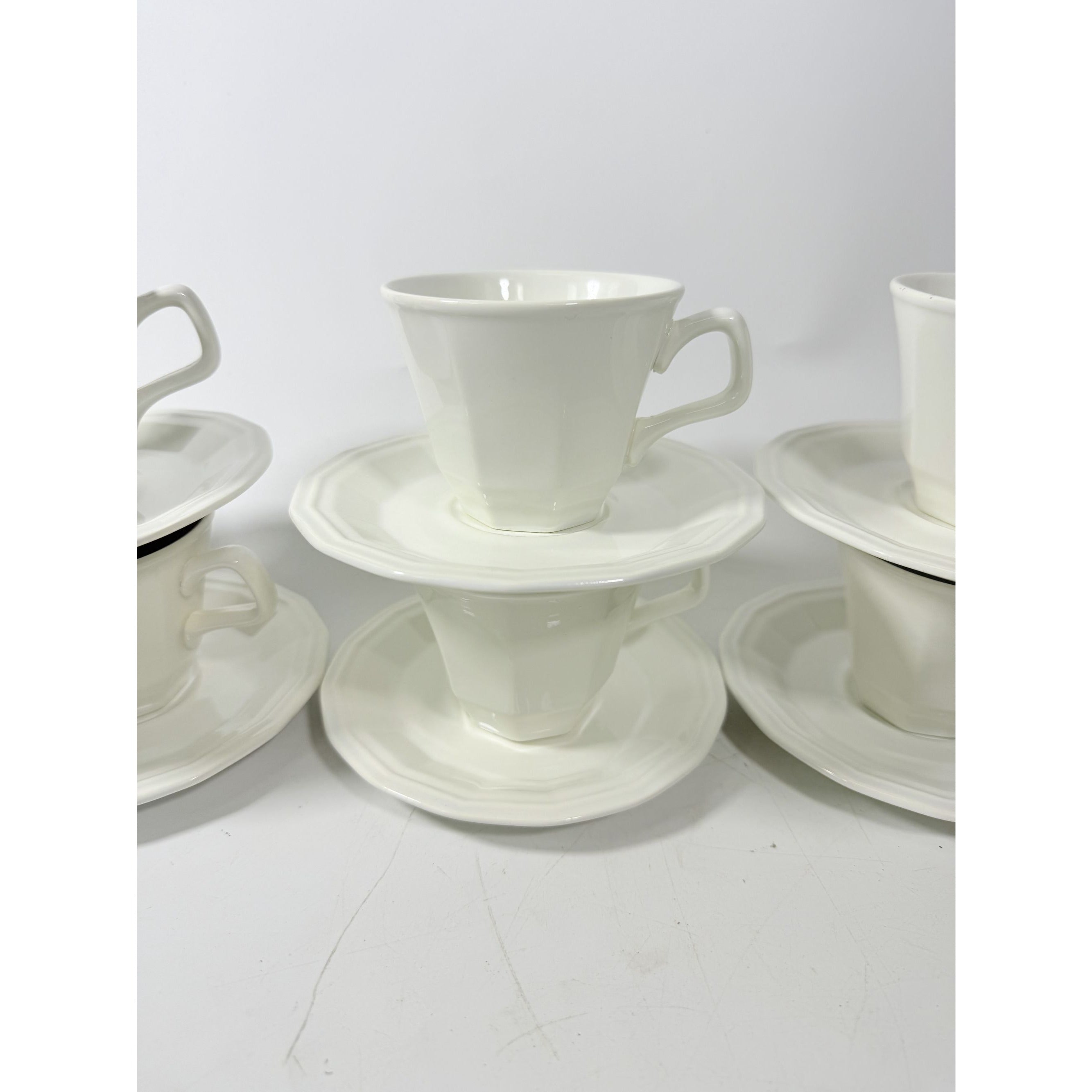 Ironstone Cups and Saucers Homer Laughlin White Dover Set 8 Stoneware Traditional Replacement China Vintage Coffee Tea