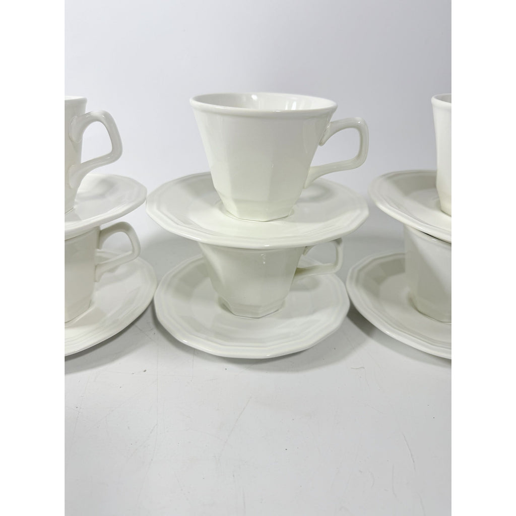 Ironstone Cups and Saucers Homer Laughlin White Dover Set 8 Stoneware Traditional Replacement China Vintage Coffee Tea