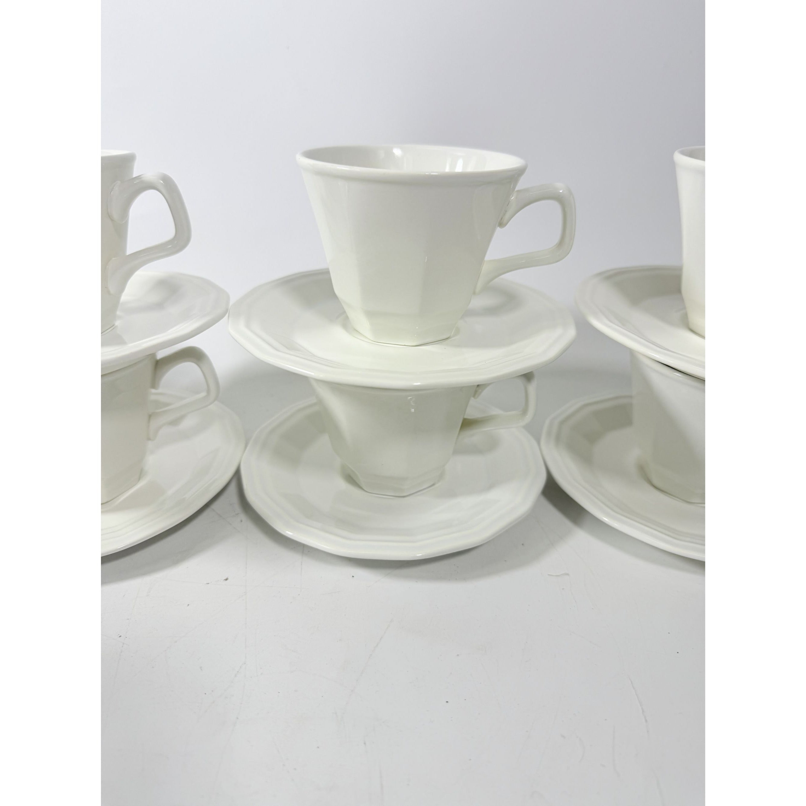 Ironstone Cups and Saucers Homer Laughlin White Dover Set 8 Stoneware Traditional Replacement China Vintage Coffee Tea