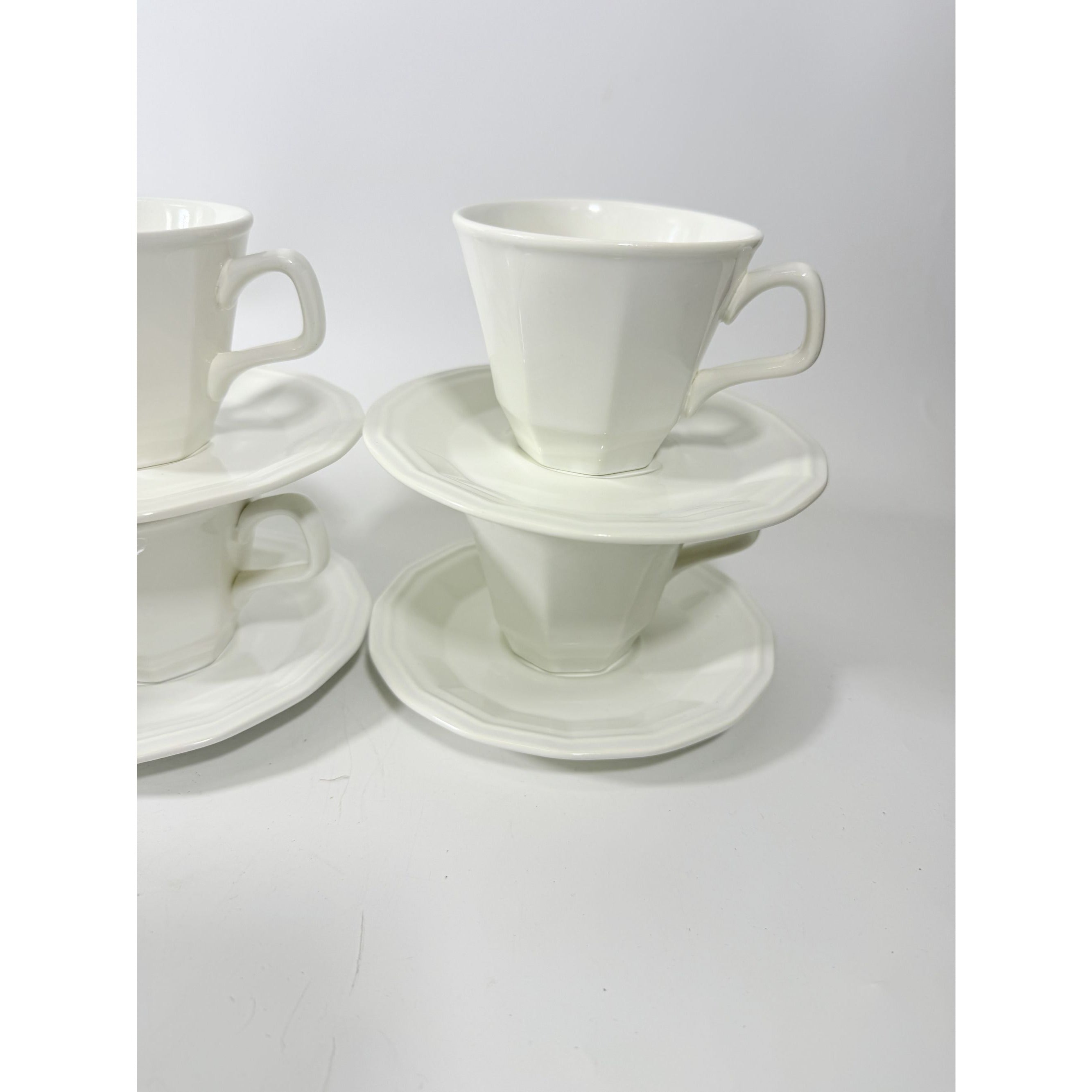 Ironstone Cups and Saucers Homer Laughlin White Dover Set 8 Stoneware Traditional Replacement China Vintage Coffee Tea