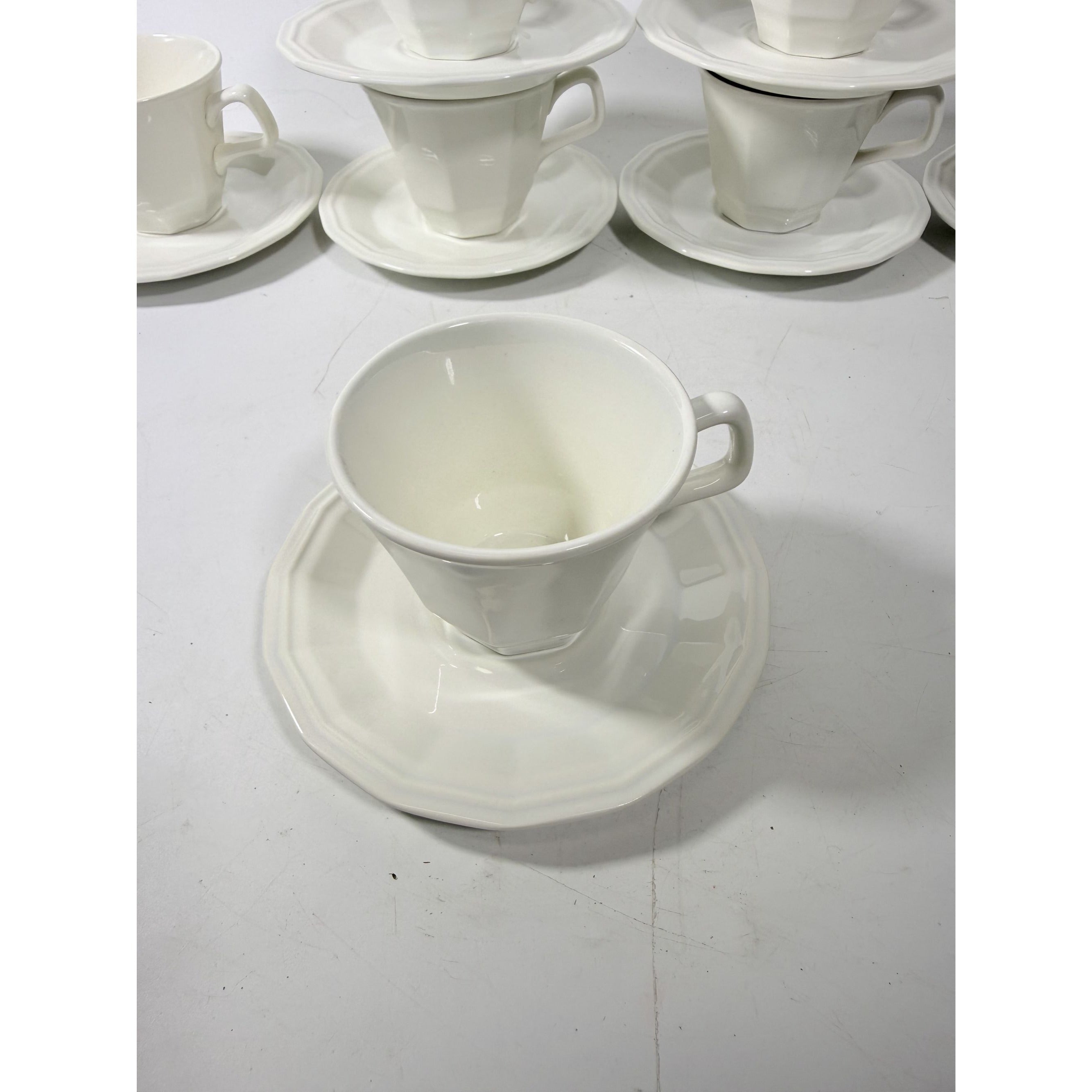 Ironstone Cups and Saucers Homer Laughlin White Dover Set 8 Stoneware Traditional Replacement China Vintage Coffee Tea