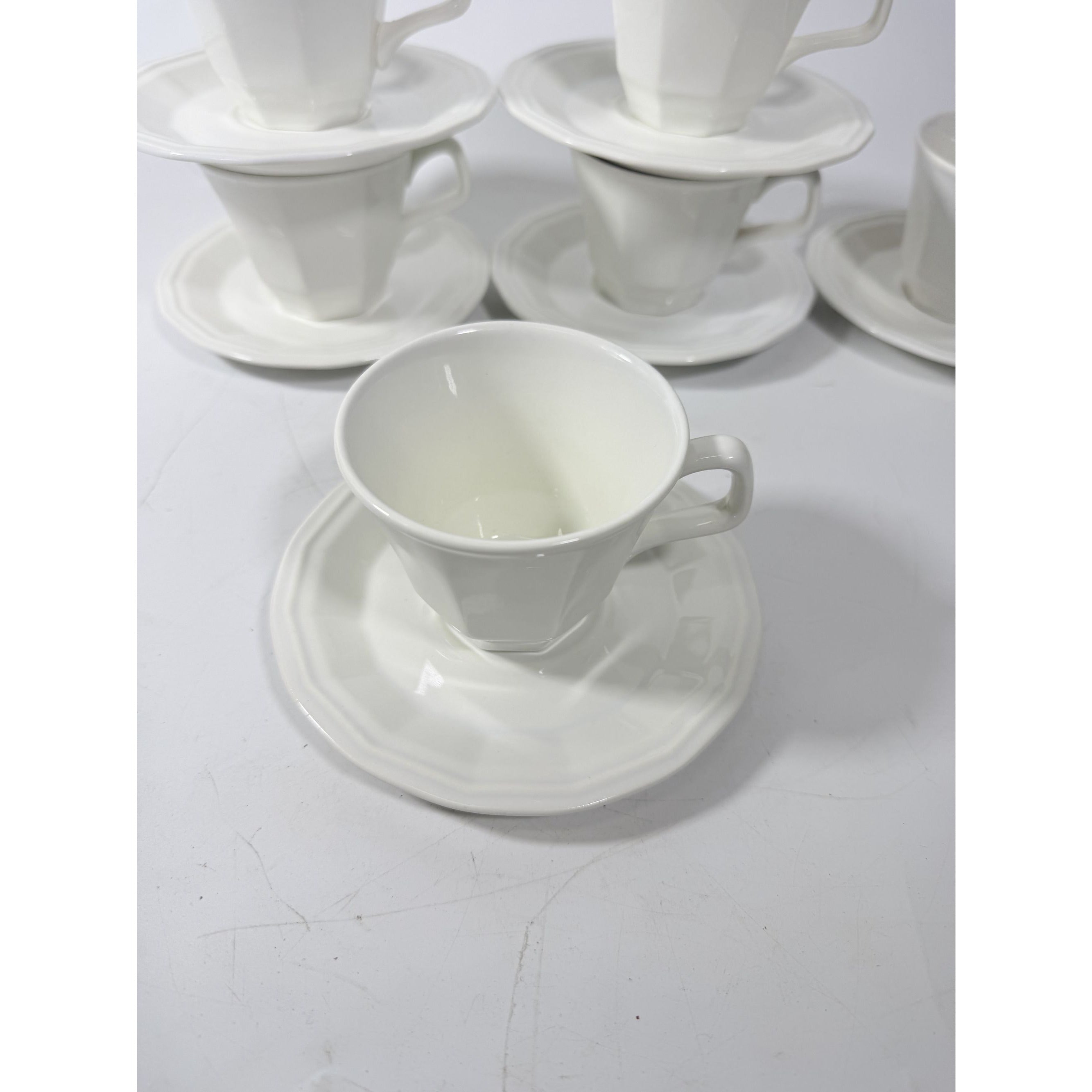 Ironstone Cups and Saucers Homer Laughlin White Dover Set 8 Stoneware Traditional Replacement China Vintage Coffee Tea