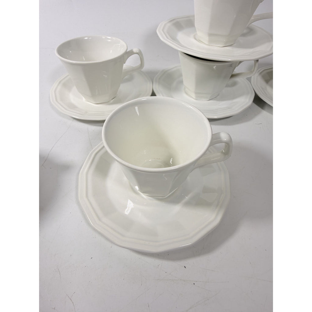 Ironstone Cups and Saucers Homer Laughlin White Dover Set 8 Stoneware Traditional Replacement China Vintage Coffee Tea