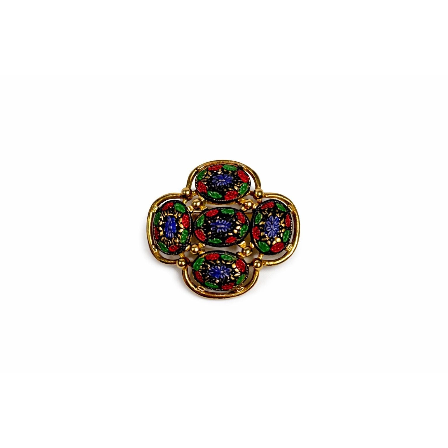 Brooch Pin Jewelry Light of The East Gold Tone Multi Colored Sarah Coventry Signed Vintage Collectible Red Green Blue Hat Scarve