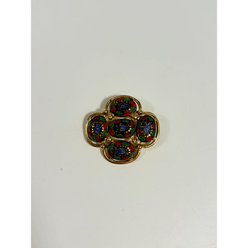 Brooch Pin Jewelry Light of The East Gold Tone Multi Colored Sarah Coventry Signed Vintage Collectible Red Green Blue Hat Scarve