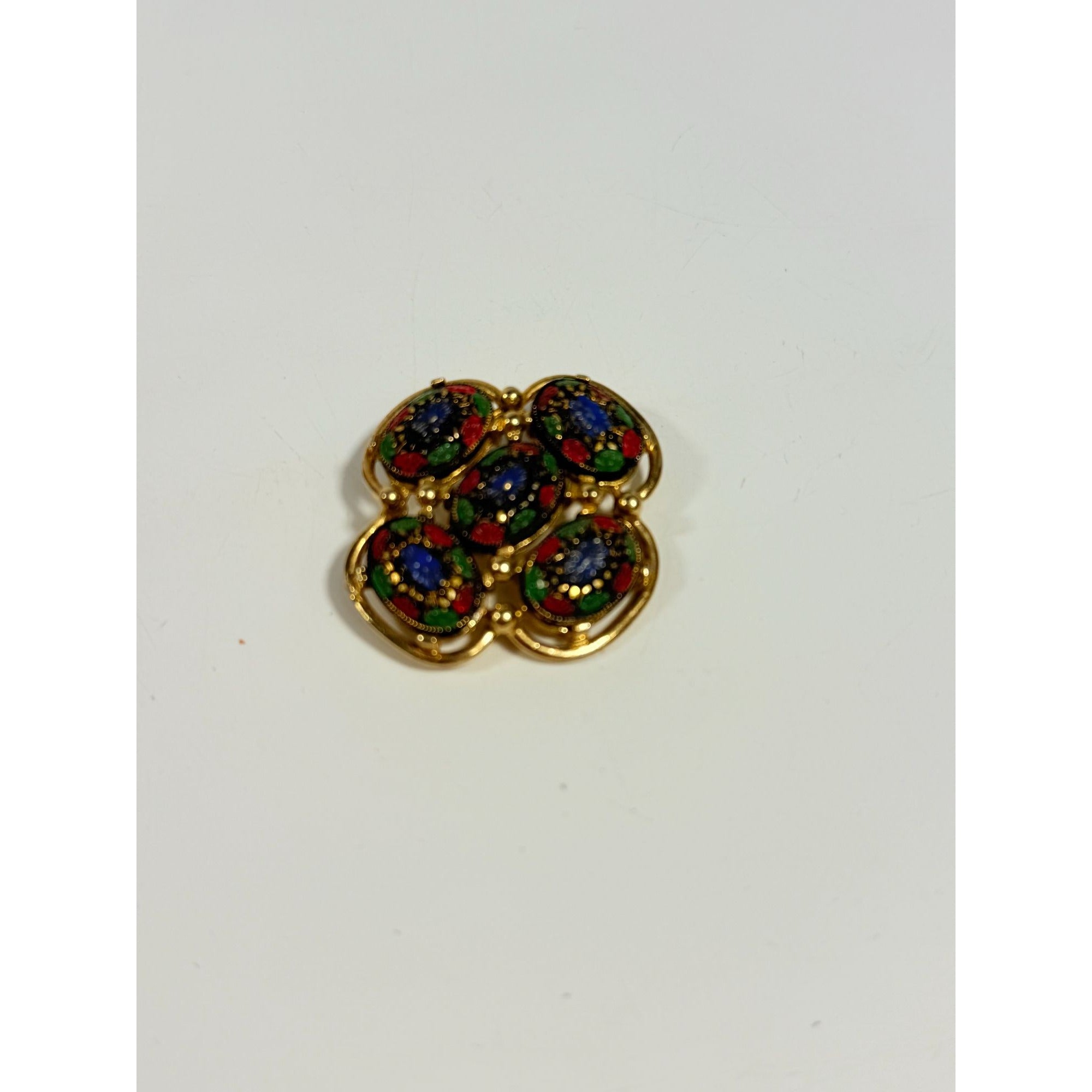 Brooch Pin Jewelry Light of The East Gold Tone Multi Colored Sarah Coventry Signed Vintage Collectible Red Green Blue Hat Scarve