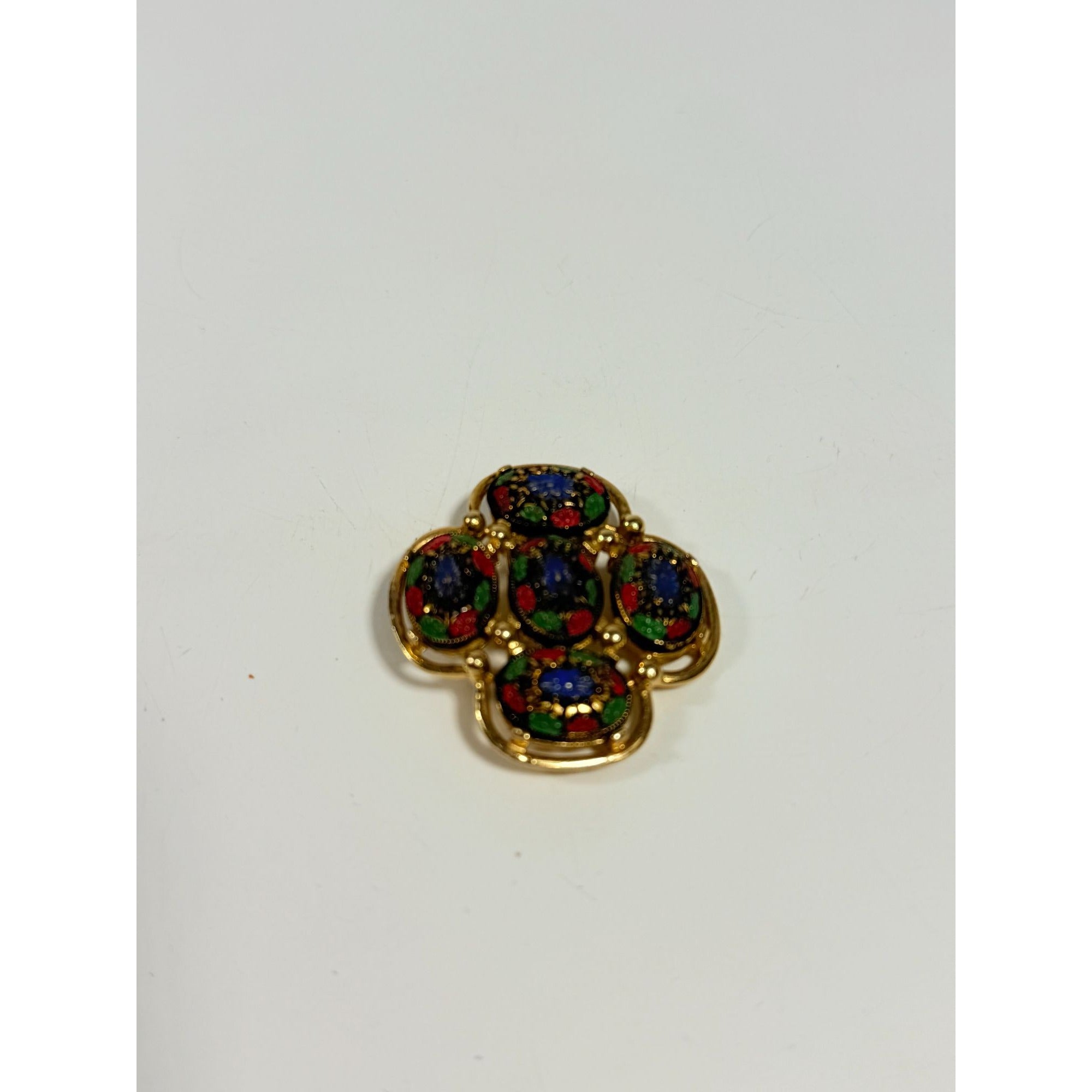 Brooch Pin Jewelry Light of The East Gold Tone Multi Colored Sarah Coventry Signed Vintage Collectible Red Green Blue Hat Scarve