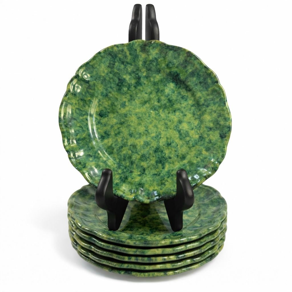 Dessert Appitizer Plates Italian Pottery Cantagalli Florance Italy Green Spongeware Replacement China Wedding Traditional Grand Millenial