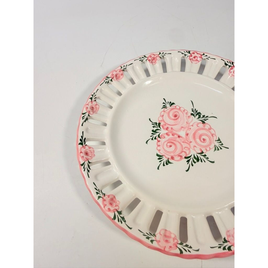 Pottery Reticulated Plate Hand Painted Floral Vintage Vestal Alcobaca Portual Ceramic Hanging Gallery Wall Home Decor Replacement Majolica