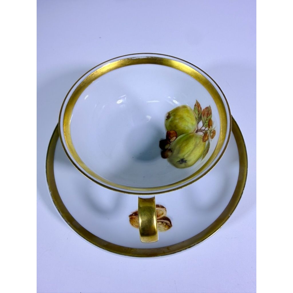 Footed Cup & Saucer Set Golden Crown Harvest E & R Bravaria Fine Bone Replacement China Vintage Floral Hand Painted Bravarian Fruit
