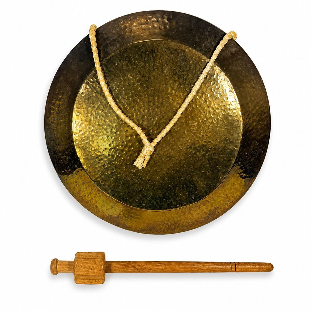 Gong Bell Antique Brass Maritime Original Ship Round Design with Beater Stick Rope Flat Wind Tibetan Meditation Sound Vintage