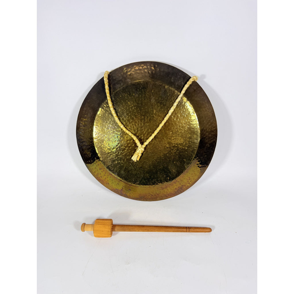 Gong Bell Antique Brass Maritime Original Ship Round Design with Beater Stick Rope Flat Wind Tibetan Meditation Sound Vintage