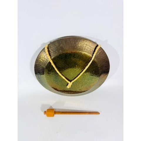 Gong Bell Antique Brass Maritime Original Ship Round Design with Beater Stick Rope Flat Wind Tibetan Meditation Sound Vintage