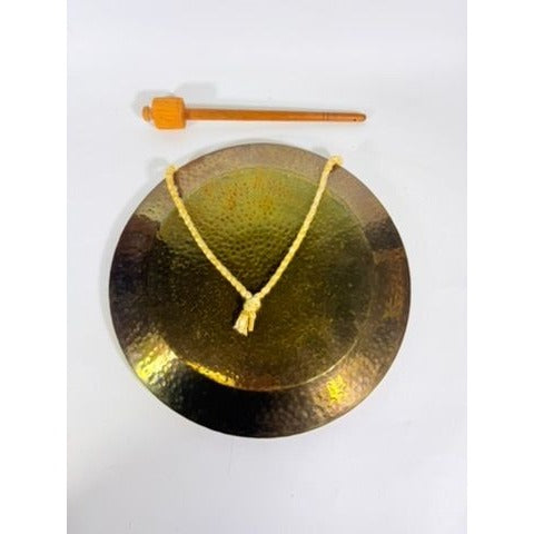 Gong Bell Antique Brass Maritime Original Ship Round Design with Beater Stick Rope Flat Wind Tibetan Meditation Sound Vintage