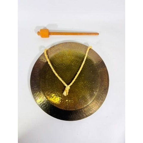Gong Bell Antique Brass Maritime Original Ship Round Design with Beater Stick Rope Flat Wind Tibetan Meditation Sound Vintage