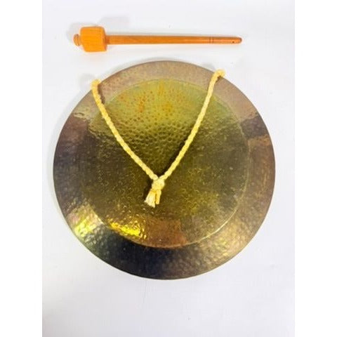 Gong Bell Antique Brass Maritime Original Ship Round Design with Beater Stick Rope Flat Wind Tibetan Meditation Sound Vintage