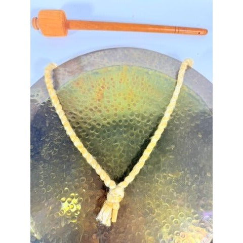 Gong Bell Antique Brass Maritime Original Ship Round Design with Beater Stick Rope Flat Wind Tibetan Meditation Sound Vintage