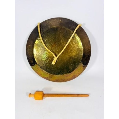 Gong Bell Antique Brass Maritime Original Ship Round Design with Beater Stick Rope Flat Wind Tibetan Meditation Sound Vintage
