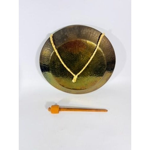 Gong Bell Antique Brass Maritime Original Ship Round Design with Beater Stick Rope Flat Wind Tibetan Meditation Sound Vintage