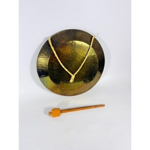Gong Bell Antique Brass Maritime Original Ship Round Design with Beater Stick Rope Flat Wind Tibetan Meditation Sound Vintage