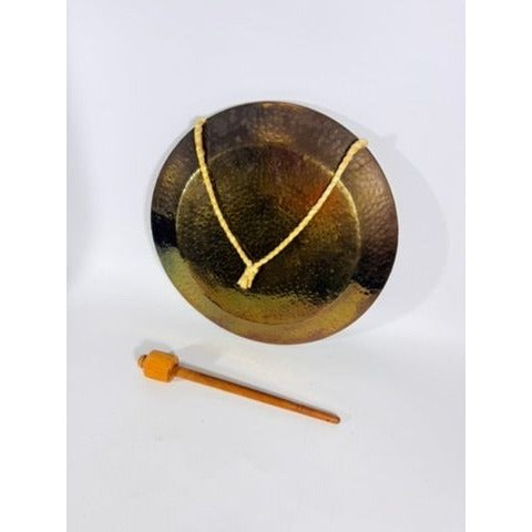 Gong Bell Antique Brass Maritime Original Ship Round Design with Beater Stick Rope Flat Wind Tibetan Meditation Sound Vintage