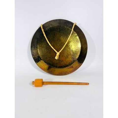 Gong Bell Antique Brass Maritime Original Ship Round Design with Beater Stick Rope Flat Wind Tibetan Meditation Sound Vintage