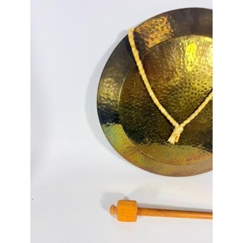 Gong Bell Antique Brass Maritime Original Ship Round Design with Beater Stick Rope Flat Wind Tibetan Meditation Sound Vintage