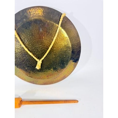 Gong Bell Antique Brass Maritime Original Ship Round Design with Beater Stick Rope Flat Wind Tibetan Meditation Sound Vintage