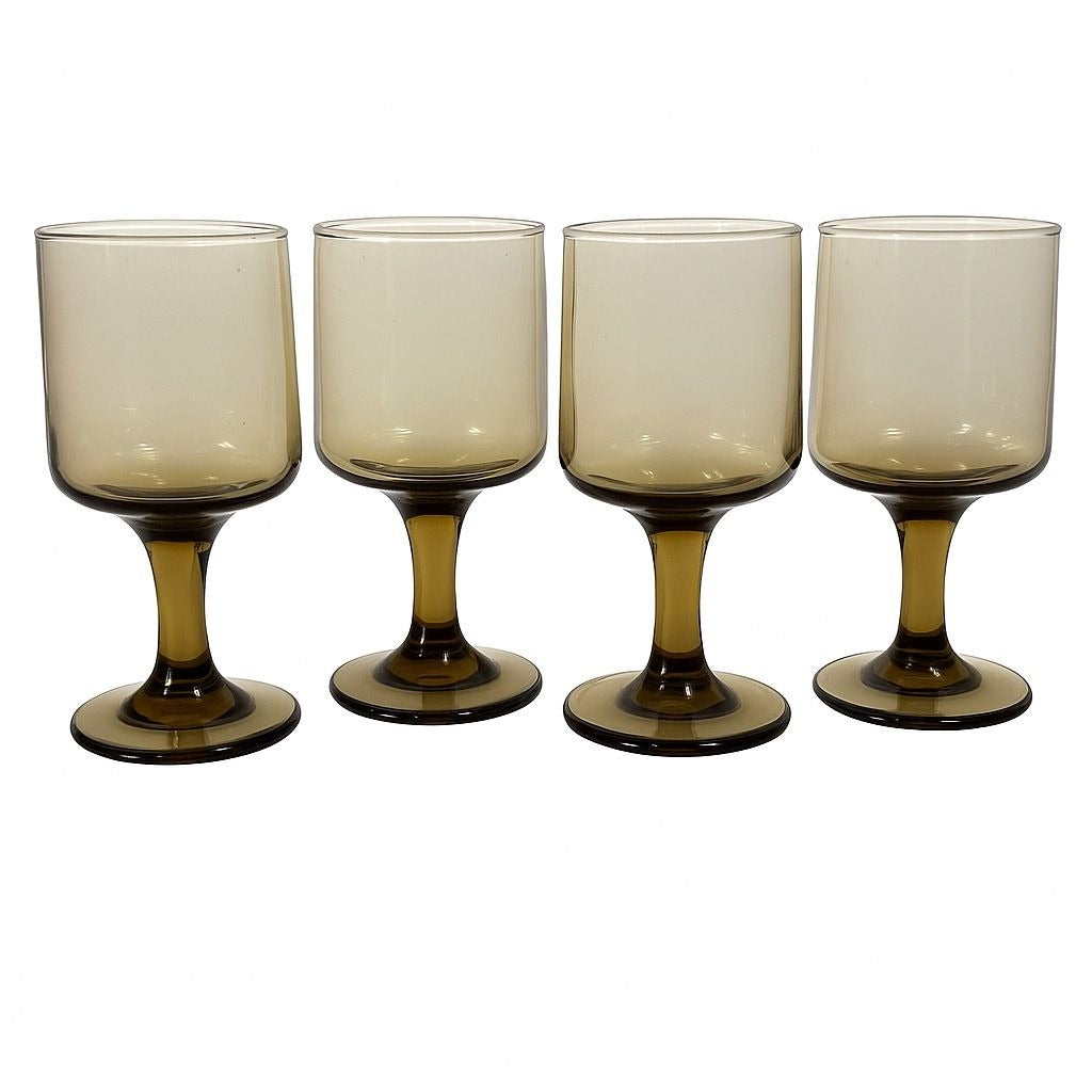Wine Glasses Water Goblets Goblets Libbey Tawny Accent Smoky Brown Amber Vintage Mid Century Retro Drinkware Barware Replacement Glass