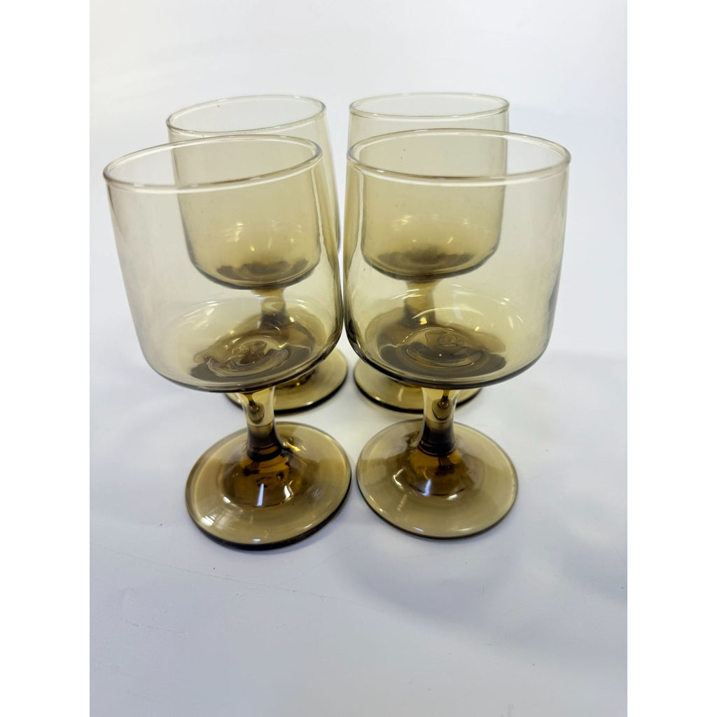Wine Glasses Water Goblets Goblets Libbey Tawny Accent Smoky Brown Amber Vintage Mid Century Retro Drinkware Barware Replacement Glass