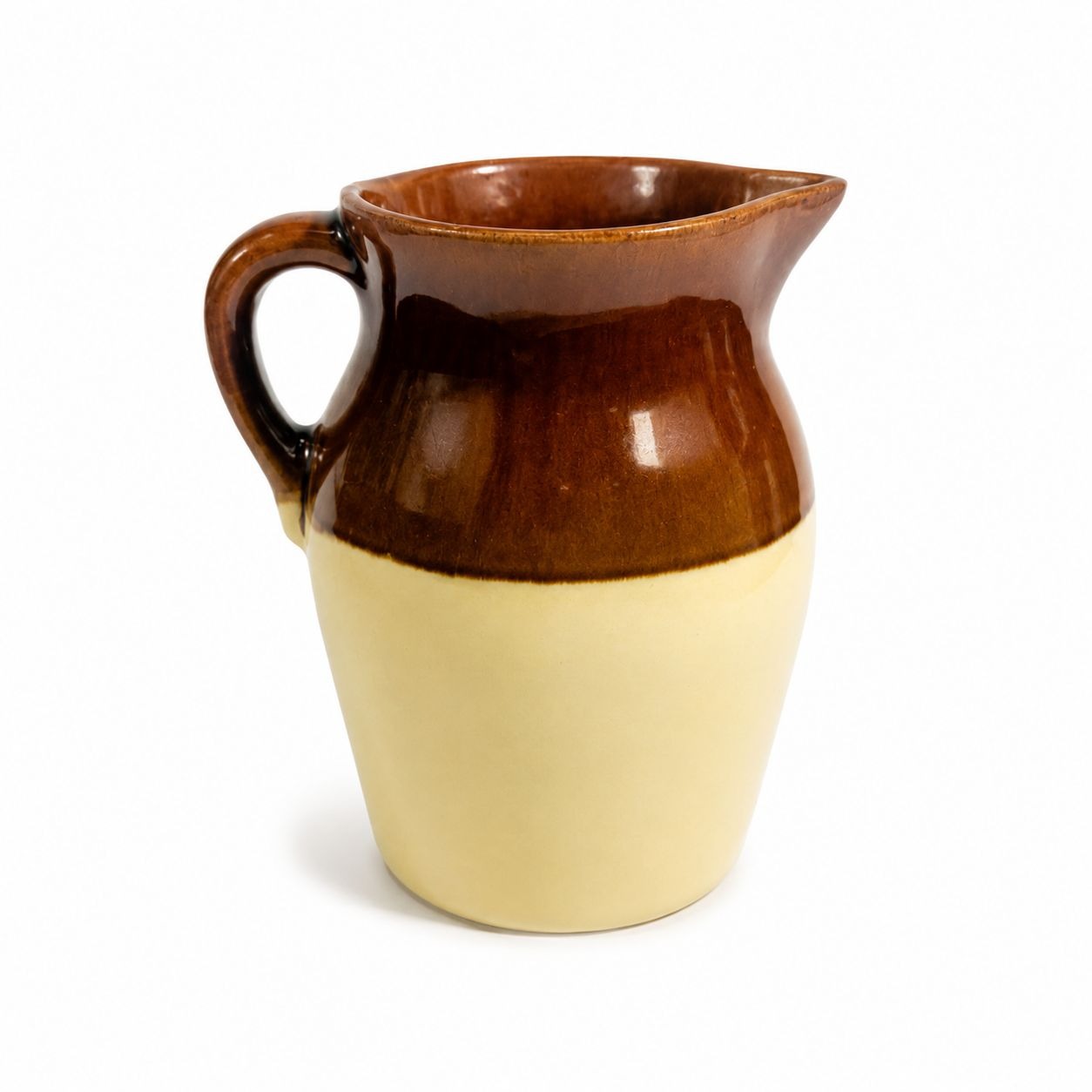 Stoneware Pitcher Vase Roseville RRP Made in USA. Beige/Brown Two Toned Farmhouse Primitive Cottage Core Kitchenware Serveware Kitchen Decor