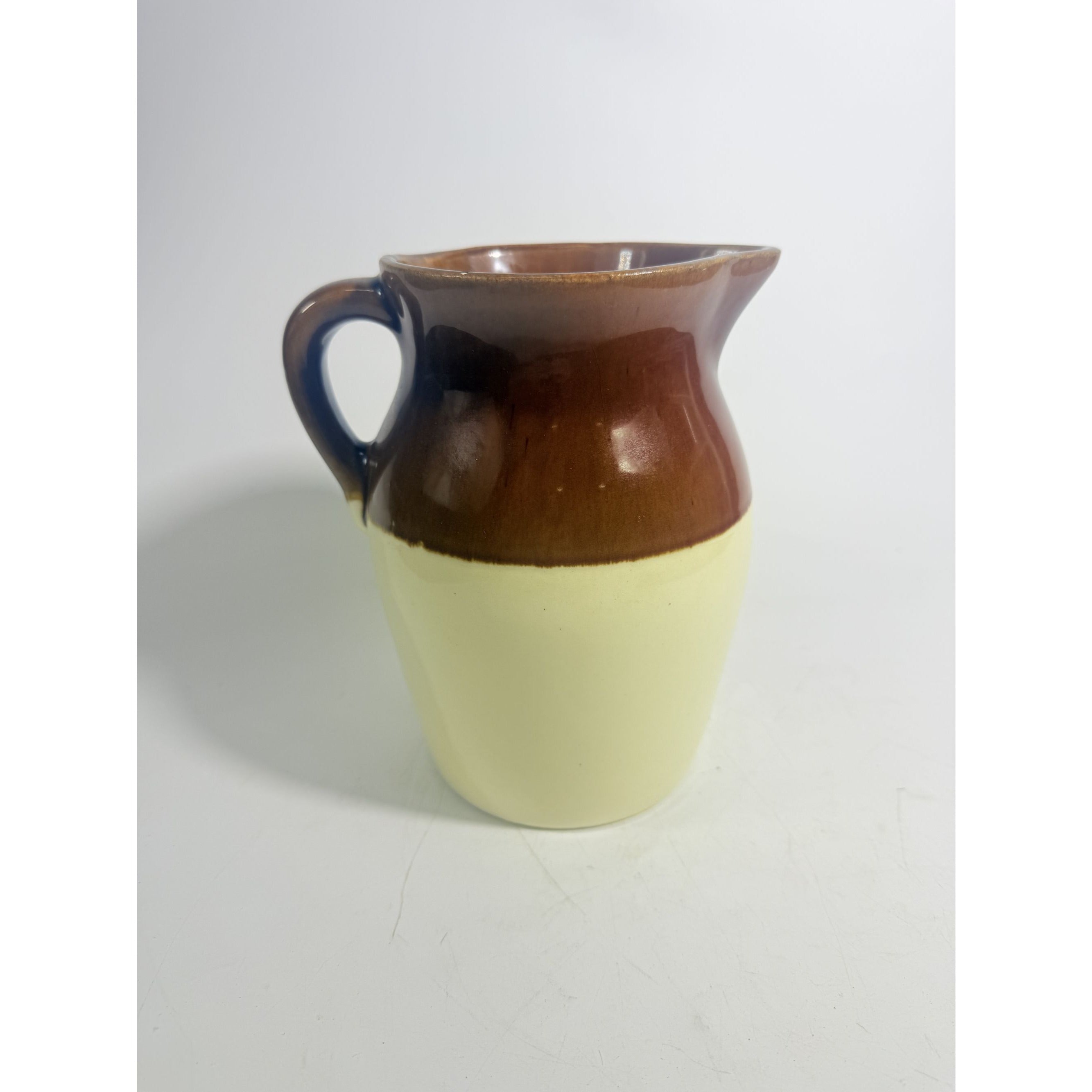 Stoneware Pitcher Vase Roseville RRP Made in USA. Beige/Brown Two Toned Farmhouse Primitive Cottage Core Kitchenware Serveware Kitchen Decor
