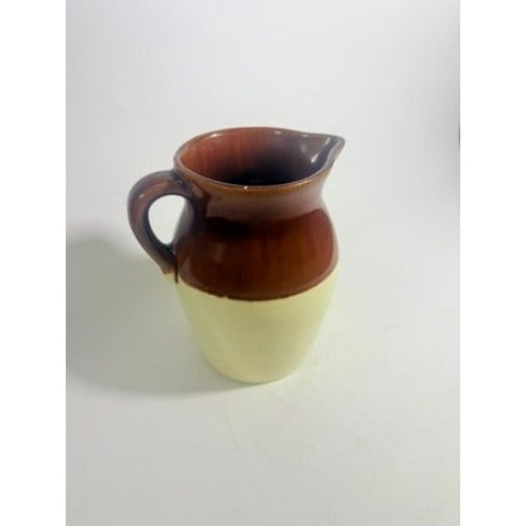 Stoneware Pitcher Vase Roseville RRP Made in USA. Beige/Brown Two Toned Farmhouse Primitive Cottage Core Kitchenware Serveware Kitchen Decor