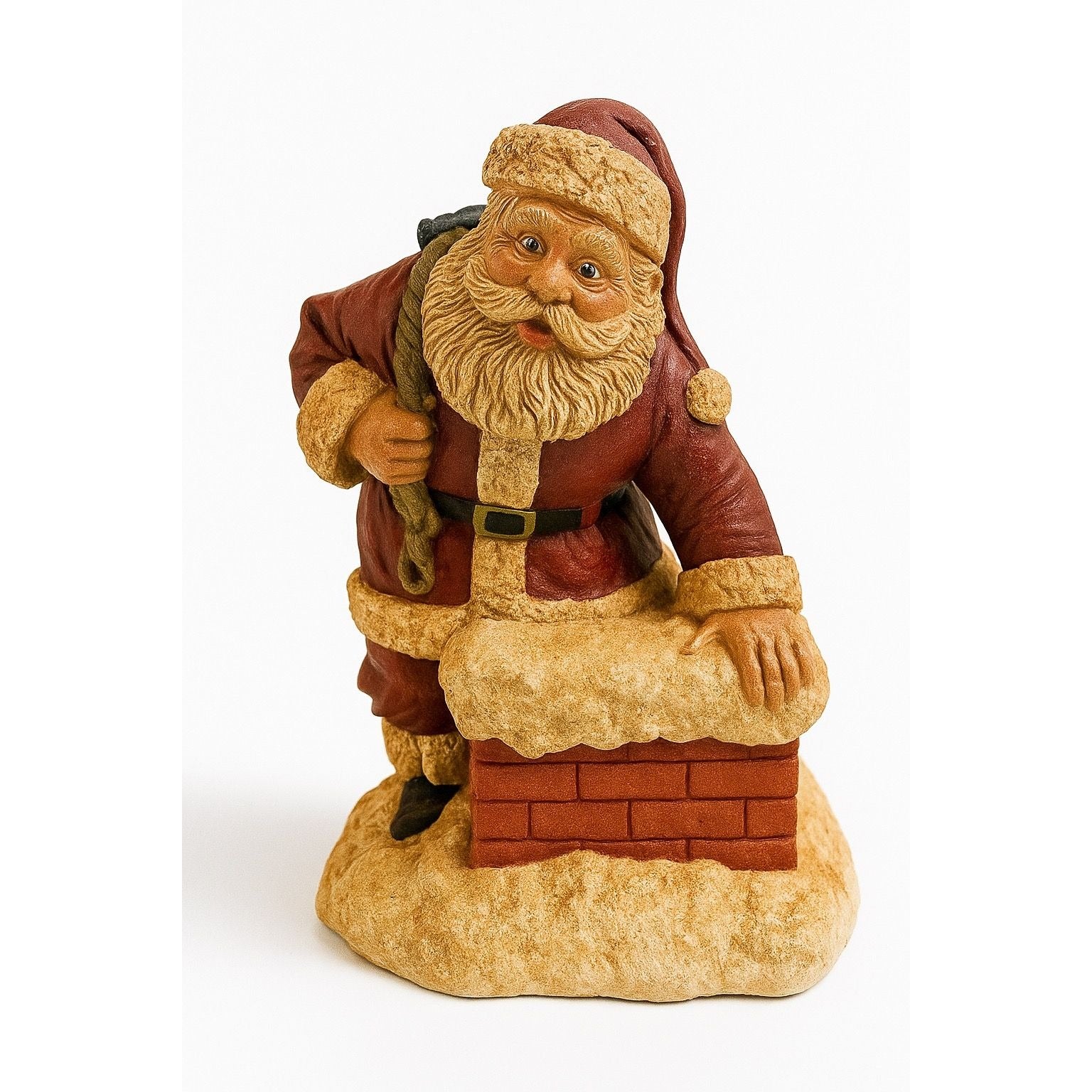 Hand Painted Large Santa Claus in Chimney Christmas Burgandy Red Vintage Old World Santa Holiday Decor Decorative Accents Collectible