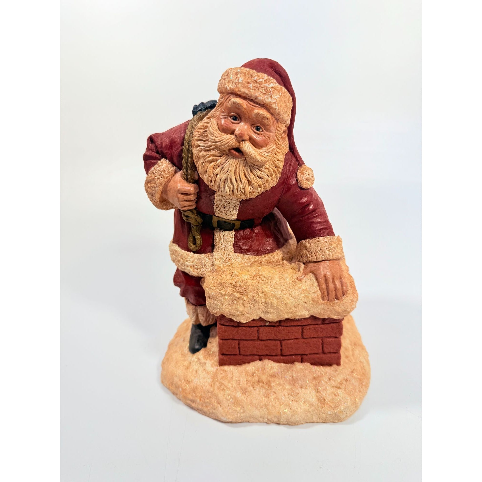 Hand Painted Large Santa Claus in Chimney Christmas Burgandy Red Vintage Old World Santa Holiday Decor Decorative Accents Collectible