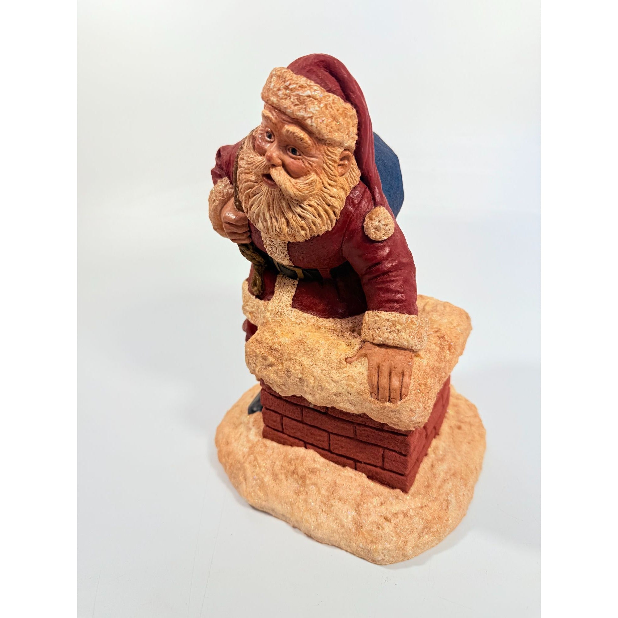 Hand Painted Large Santa Claus in Chimney Christmas Burgandy Red Vintage Old World Santa Holiday Decor Decorative Accents Collectible