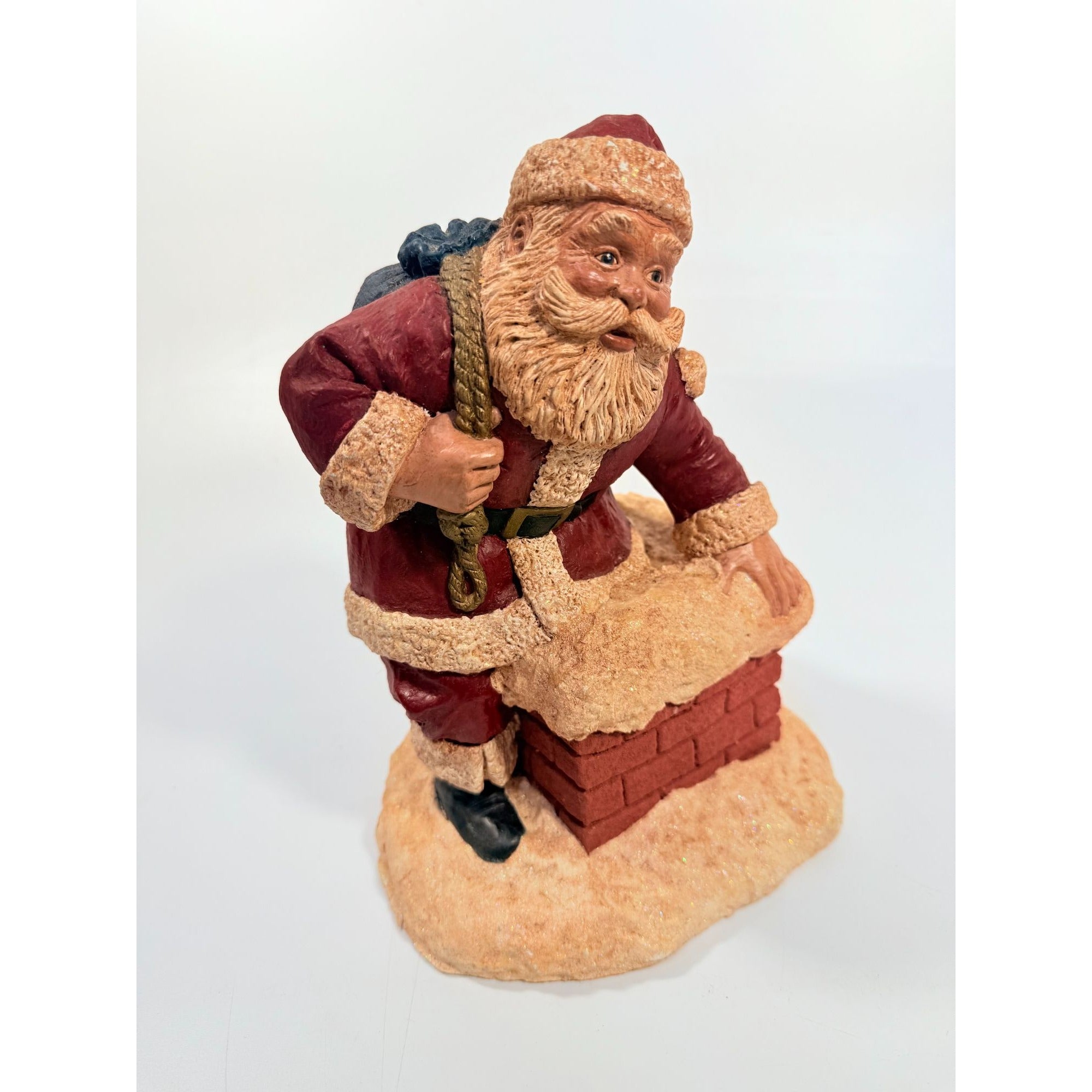 Hand Painted Large Santa Claus in Chimney Christmas Burgandy Red Vintage Old World Santa Holiday Decor Decorative Accents Collectible