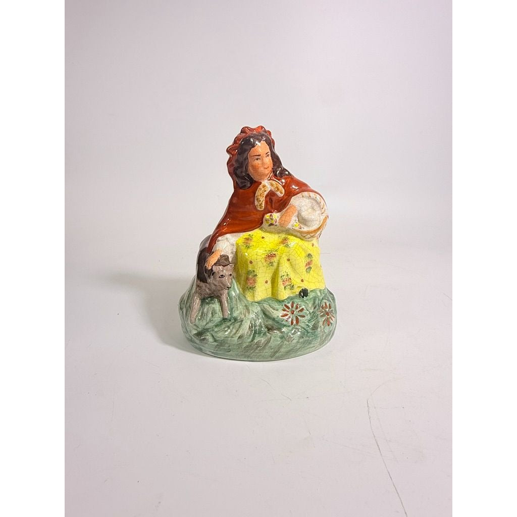 Porcelain Figurine Red Riding Hood Big Bad Wolf Character Vintage Antique Staffordshire Home Shelf Decor Decorative Accent Collectible