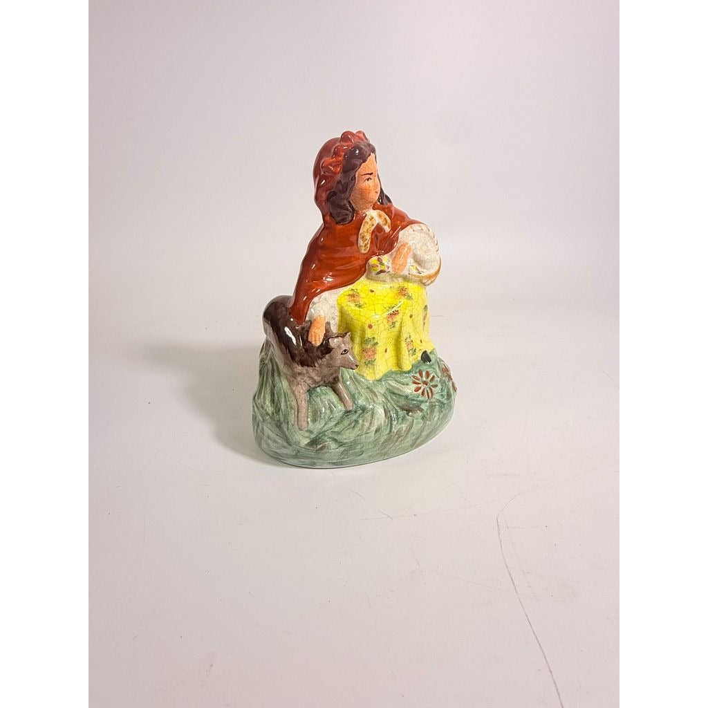 Porcelain Figurine Red Riding Hood Big Bad Wolf Character Vintage Antique Staffordshire Home Shelf Decor Decorative Accent Collectible