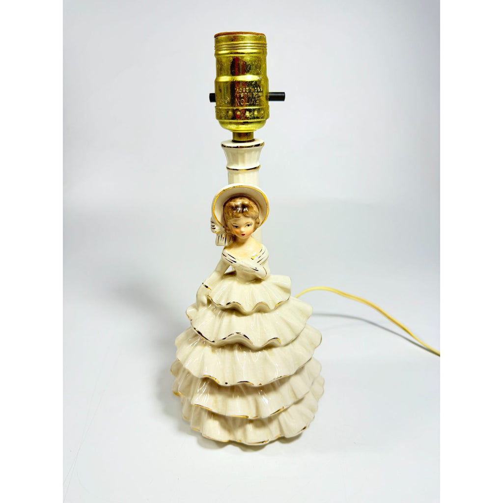 Porcelain Boudoir Table Small Night Light TV Television Lamp Southern Belle Girl Dress Victorian Coquette Girls Room Nursery Bathroom Japan