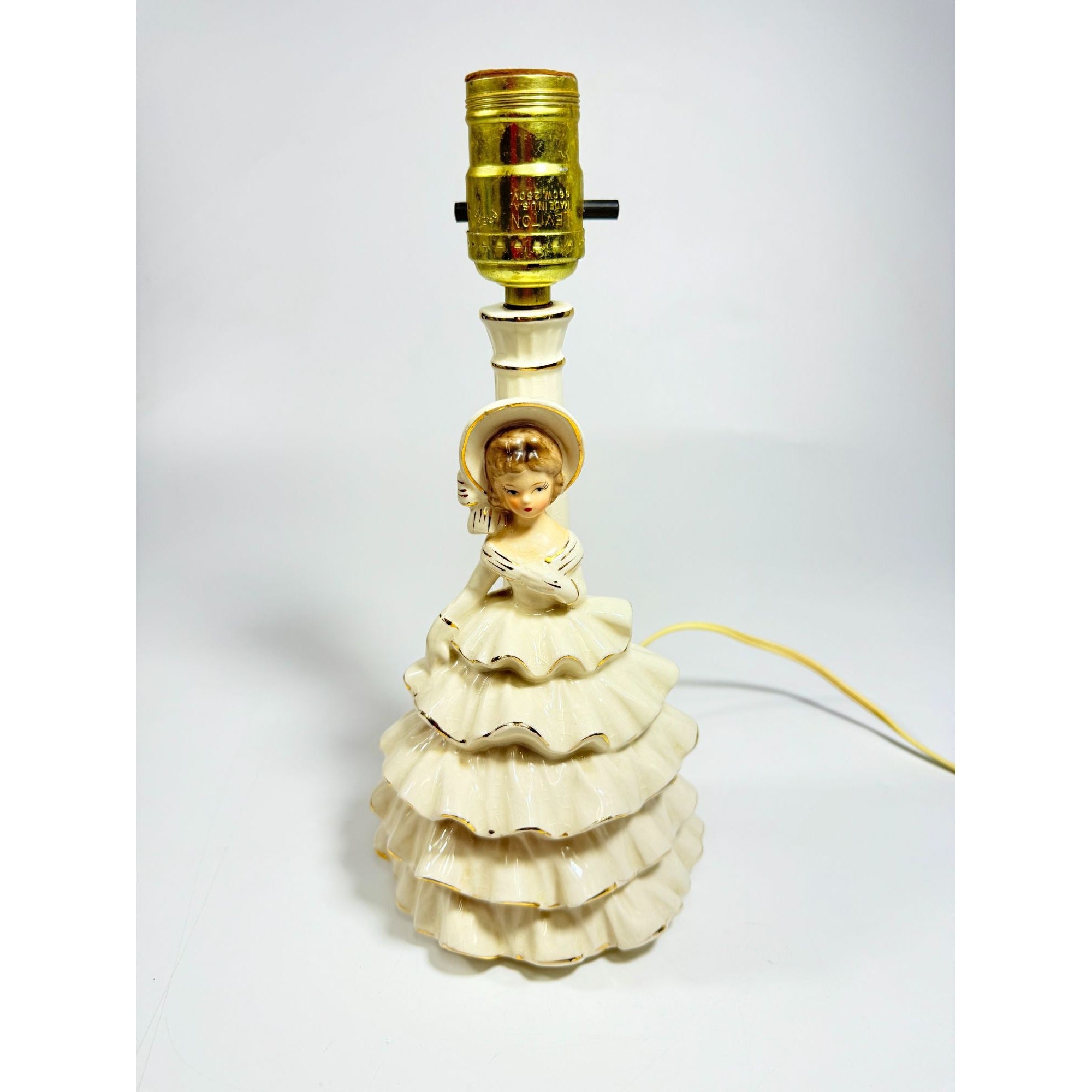 Porcelain Boudoir Table Small Night Light TV Television Lamp Southern Belle Girl Dress Victorian Coquette Girls Room Nursery Bathroom Japan